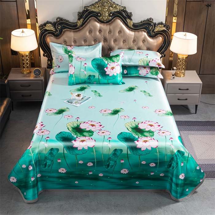 91家纺网 家纺一手货源 找家纺 梵克保罗 2024新款印花冰丝凉席套件-系列一 荷塘月色