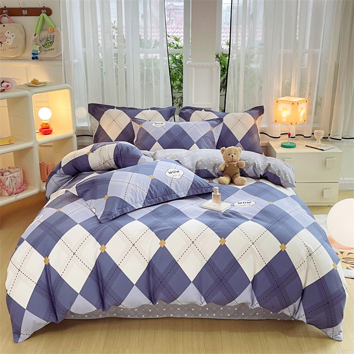 91家纺网 家纺一手货源 找家纺 铭博家纺 2024新款全棉印花四件套 意林 蓝