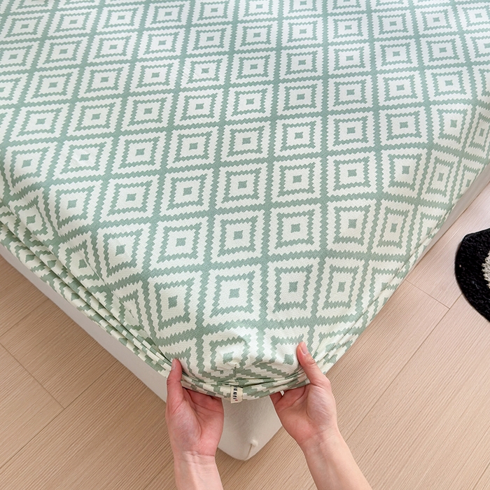 91家纺网 家纺一手货源 找家纺 吉象家纺 2024新款老粗布三件套-床笠款 品格绿