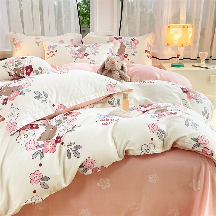 91家纺网 家纺一手货源 找家纺 铭博家纺 2024新款全棉印花四件套 兔语园香