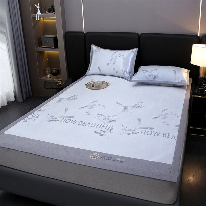 91家纺网 家纺一手货源 找家纺 青雅 2025新款抗菌粗冰丝席 冰丝-蓝