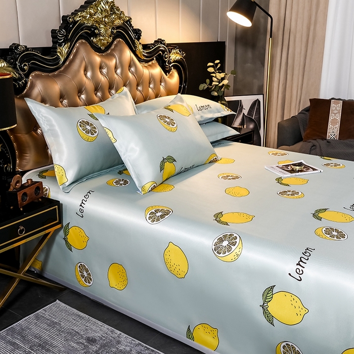 91家纺网 家纺一手货源 找家纺 梵克保罗 2024新款印花冰丝凉席套件-系列一 柠檬