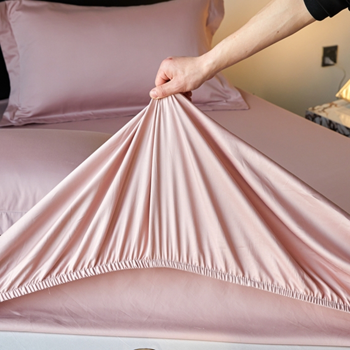 91家纺网 家纺一手货源 找家纺 秀色家纺 2025新款50支贡缎刺绣床笠单件全棉纯棉床罩三件套防滑床单床垫套罩轻奢 UR-玉颜粉