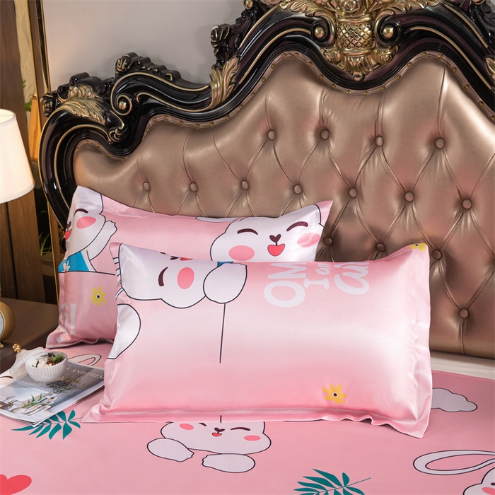 91家纺网 家纺一手货源 找家纺 梵克保罗 2024新款印花冰丝凉席套件-系列一 欢乐兔