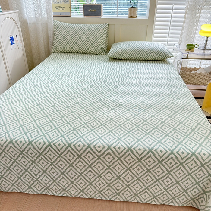 91家纺网 家纺一手货源 找家纺 吉象家纺 2024新款老粗布三件套-床单款 品格绿