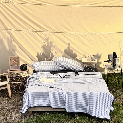 91家纺网 家纺一手货源 找家纺 简煦家居 2025新款可水洗全棉棉花被子夏季家用空调被芯 雅白细条