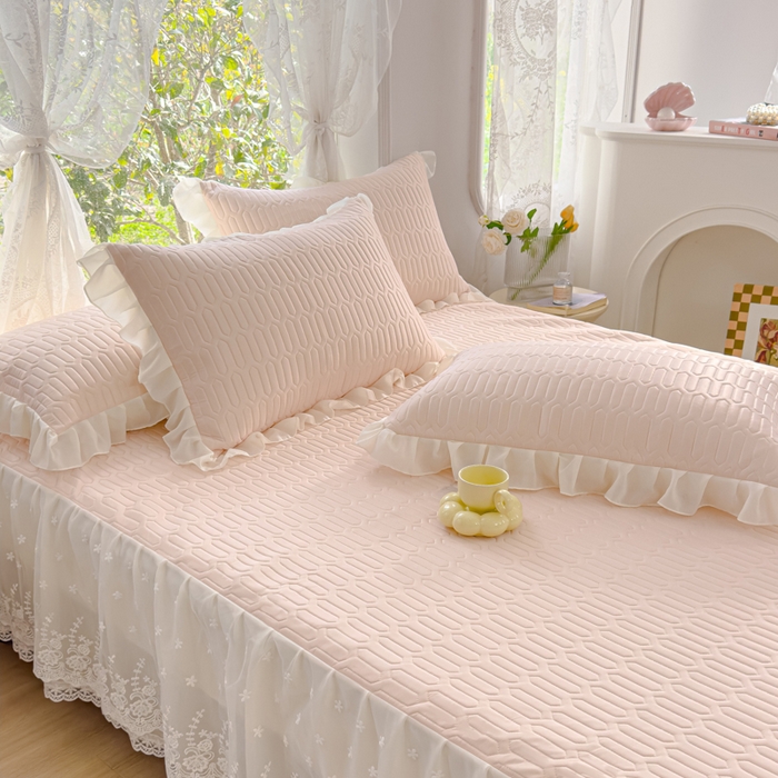 91家纺网 家纺一手货源 找家纺 花香四季家纺 2024新款新款0.5厚胶质凉席三件套-莫兰迪系列 莫兰迪-粉玉