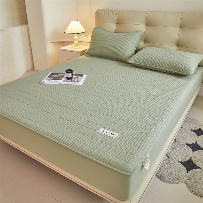 91家纺网 家纺一手货源 找家纺 3C 2024新款A类全棉水洗棉大豆夹棉床笠-初忆 初忆-抹茶绿