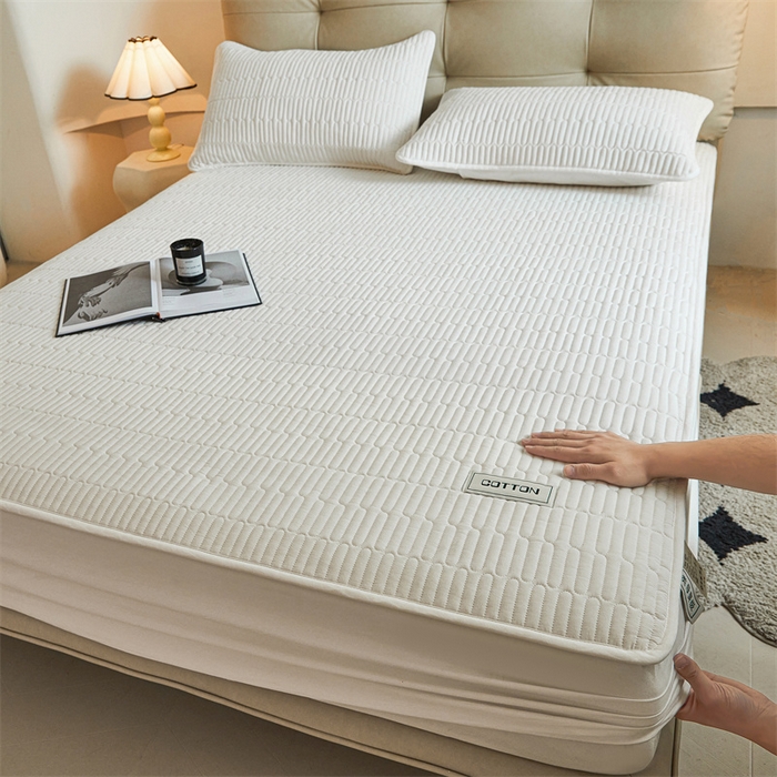 91家纺网 家纺一手货源 找家纺 3C 2024新款A类全棉水洗棉大豆夹棉床笠-初忆 初忆-云朵白