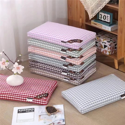 （总）韩后2024新款全棉老粗布格子系列荞麦枕枕芯枕头面包枕+方形枕