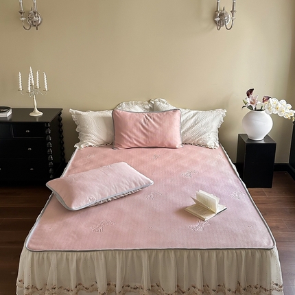 91家纺网 家纺一手货源 找家纺 FORTWO 2024新款花边床裙凉席 蝶恋花-粉