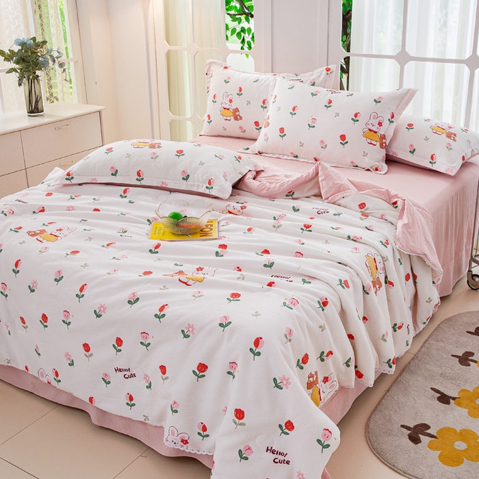 91家纺网 家纺一手货源 找家纺 （总）帕芬鸟家纺 2025新款有氧泡泡棉夏被四件套