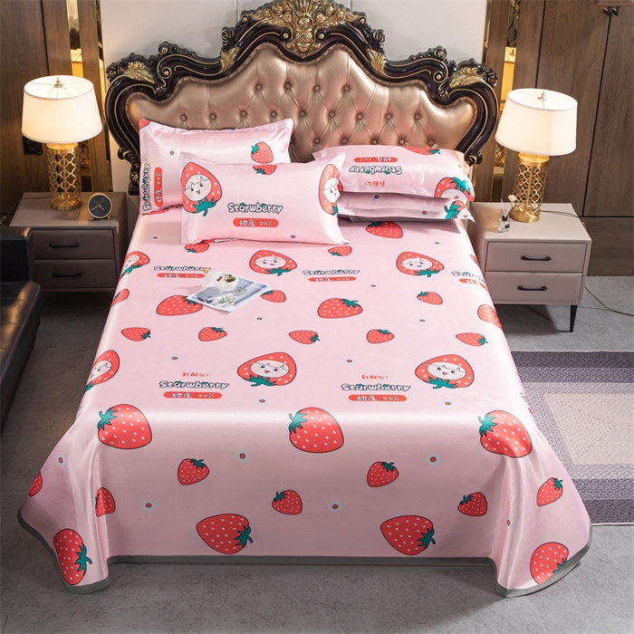 91家纺网 家纺一手货源 找家纺 梵克保罗 2024新款印花冰丝凉席套件-系列一 甜心草莓