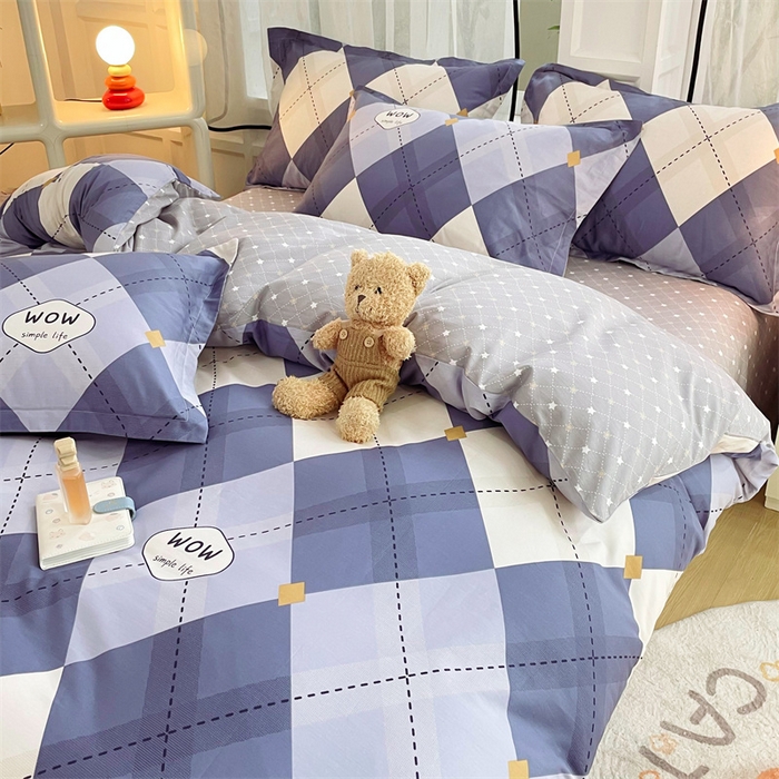 91家纺网 家纺一手货源 找家纺 铭博家纺 2024新款全棉印花四件套 意林 蓝