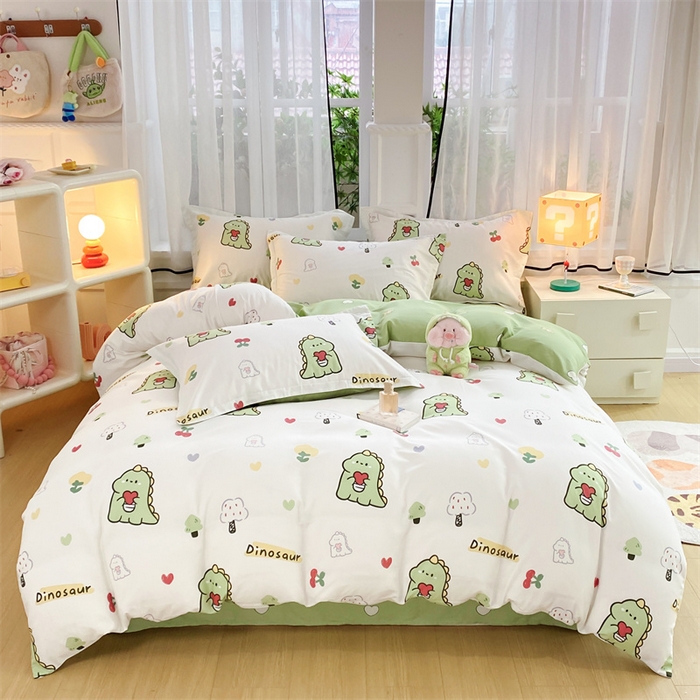 91家纺网 家纺一手货源 找家纺 铭博家纺 2024新款全棉印花四件套 小恐龙