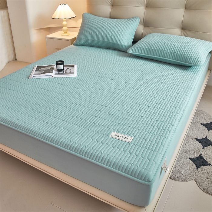 91家纺网 家纺一手货源 找家纺 3C 2024新款A类全棉水洗棉大豆夹棉床笠-初忆 初忆-湖水绿