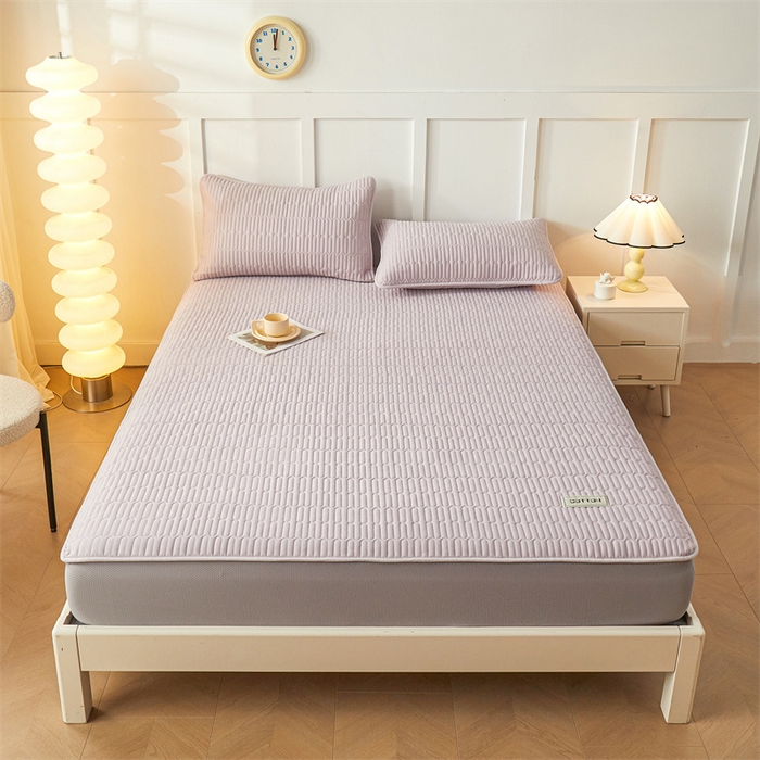 91家纺网 家纺一手货源 找家纺 3C 2024新款A类全棉水洗棉大豆夹棉床笠-网忆 网忆-香芋紫