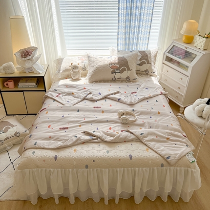 网红馆  2025新款卡通冰丝加厚乳胶凉席床裙款 河马先生