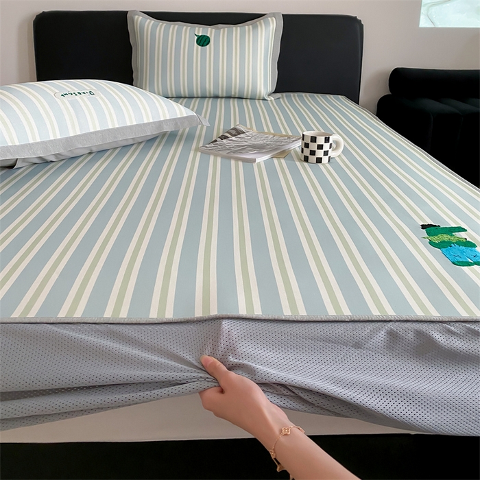 91家纺网 家纺一手货源 找家纺 三味舒屋2025新款凉感抗菌防螨毛巾绣印花冰丝养生席（新升级7A抗菌）床笠款 尼罗鳄