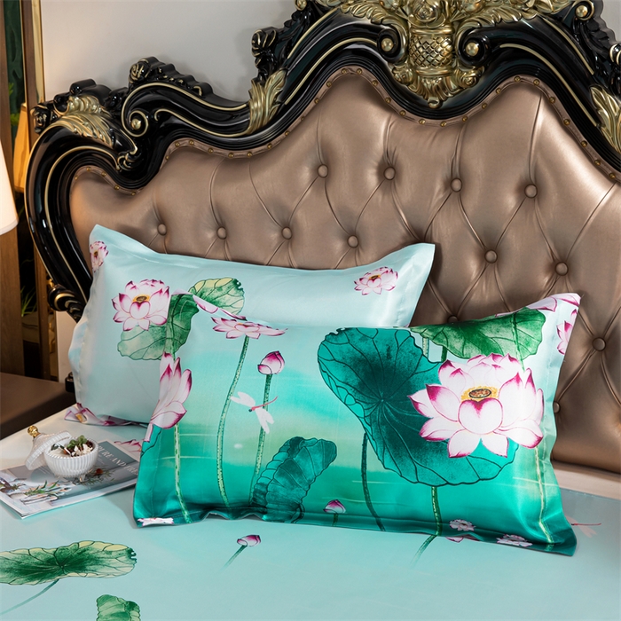 91家纺网 家纺一手货源 找家纺 梵克保罗 2024新款印花冰丝凉席套件-系列一 荷塘月色