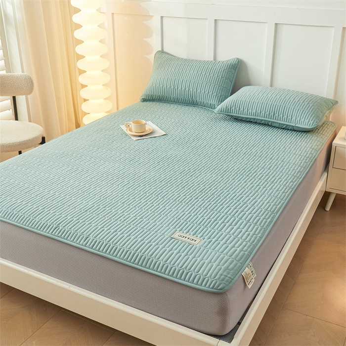 91家纺网 家纺一手货源 找家纺 3C 2024新款A类全棉水洗棉大豆夹棉床笠-网忆 网忆-湖水绿