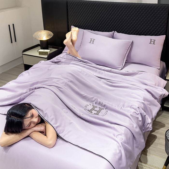 91家纺网 家纺一手货源 找家纺 星航家纺 2025新款轻奢夏被四件套晾感冰丝空调被水洗冰丝夏被 葡萄紫