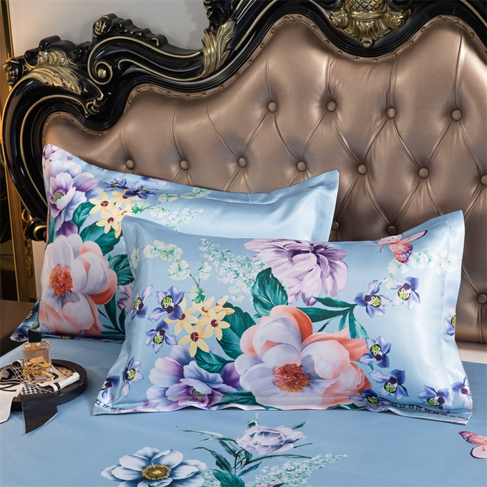 91家纺网 家纺一手货源 找家纺 梵克保罗 2024新款印花冰丝凉席套件-系列一 春香满园-蓝