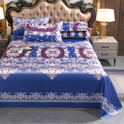 91家纺网 家纺一手货源 找家纺 梵克保罗 2024新款印花冰丝凉席套件-系列一 欧式风情