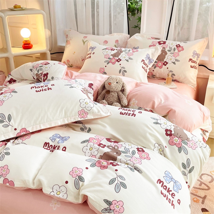 91家纺网 家纺一手货源 找家纺 铭博家纺 2024新款全棉印花四件套 兔语园香