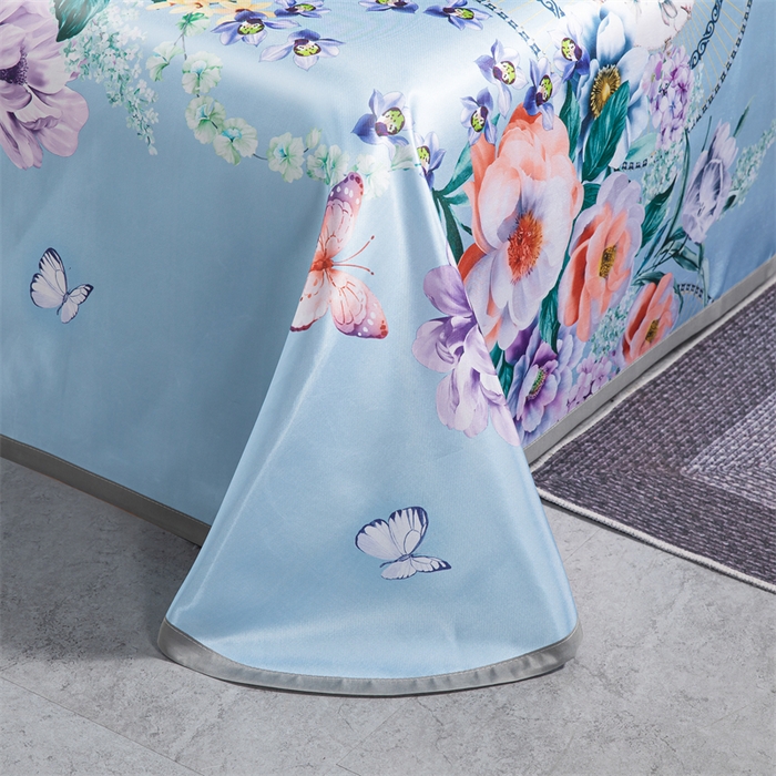 91家纺网 家纺一手货源 找家纺 梵克保罗 2024新款印花冰丝凉席套件-系列一 春香满园-蓝