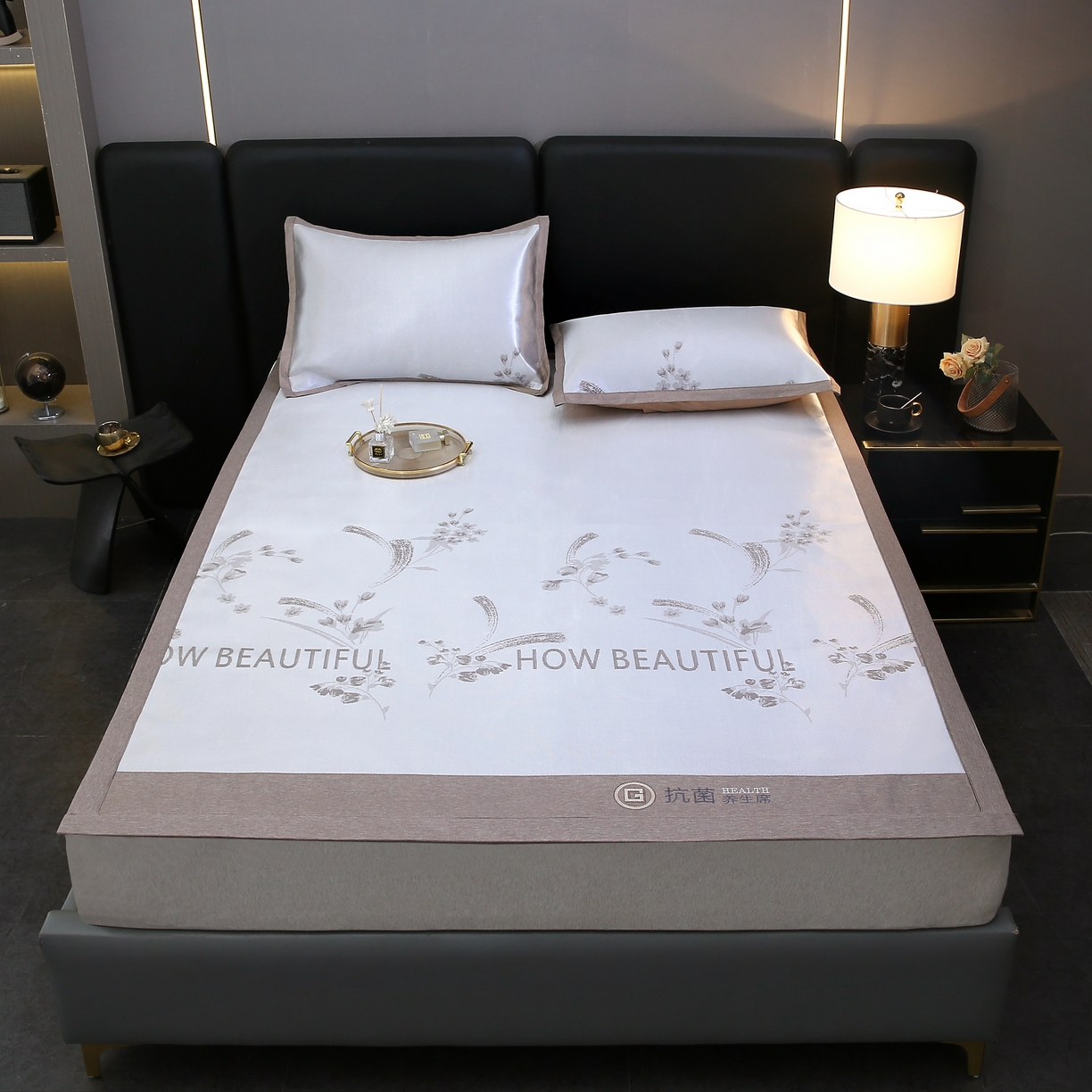 91家纺网 家纺一手货源 找家纺 青雅 2025新款抗菌粗冰丝席 冰丝-棕