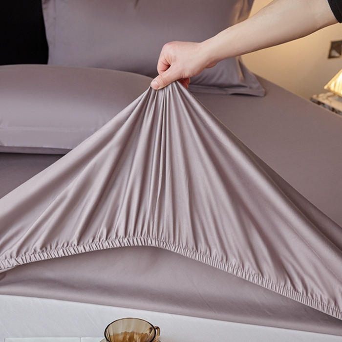 91家纺网 家纺一手货源 找家纺 秀色家纺 2025新款50支贡缎刺绣床笠单件全棉纯棉床罩三件套防滑床单床垫套罩轻奢 UR-粉末白