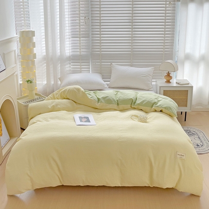 91家纺网 家纺一手货源 找家纺 静家居-简约原创家纺 2024新款A类简约纯棉华夫格单被套 华夫格-鹅黄
