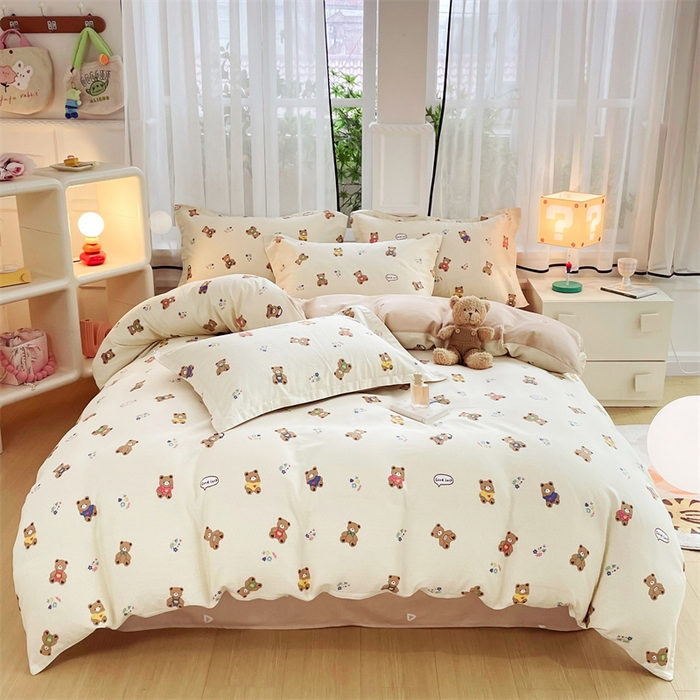 91家纺网 家纺一手货源 找家纺 铭博家纺 2024新款全棉印花四件套 小熊宝宝