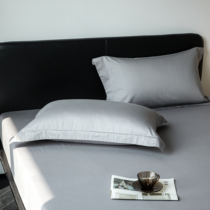 91家纺网 家纺一手货源 找家纺 秀色家纺 2025新款50支贡缎刺绣床笠单件全棉纯棉床罩三件套防滑床单床垫套罩轻奢 UR-典雅灰