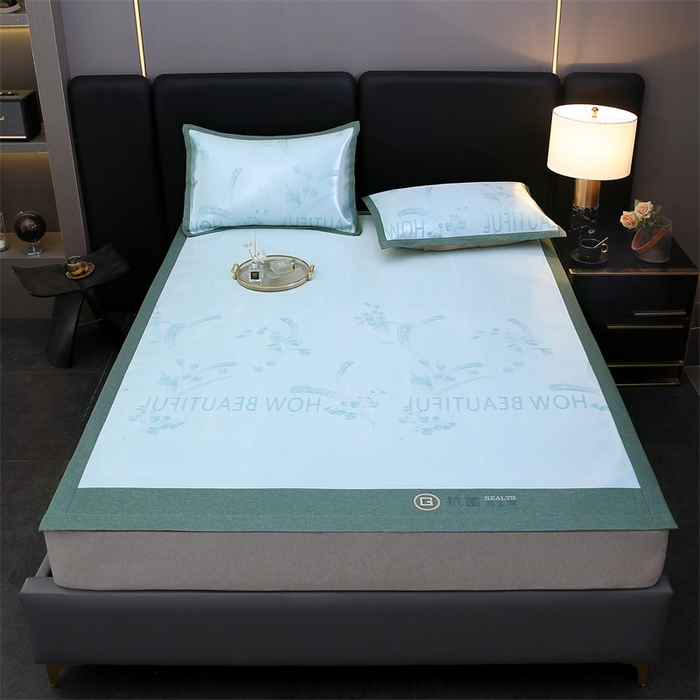 91家纺网 家纺一手货源 找家纺 青雅 2025新款抗菌粗冰丝席 冰丝-绿