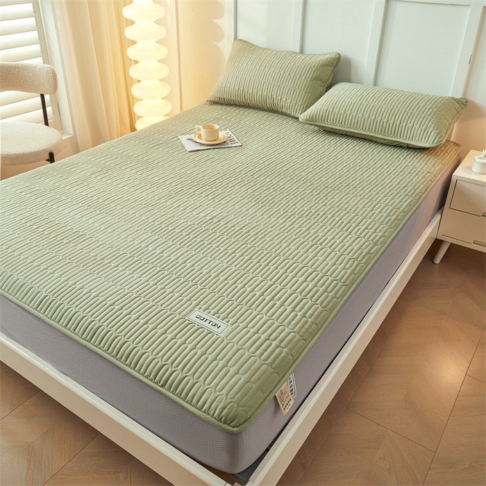 91家纺网 家纺一手货源 找家纺 3C 2024新款A类全棉水洗棉大豆夹棉床笠-网忆 网忆-抹茶绿