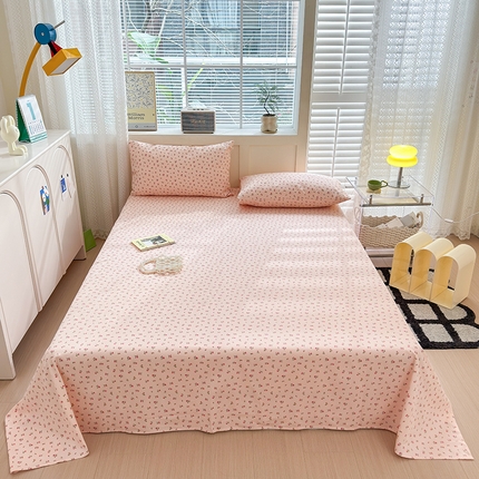 91家纺网 家纺一手货源 找家纺 吉象家纺 2024新款老粗布三件套-床单款 粉玫瑰