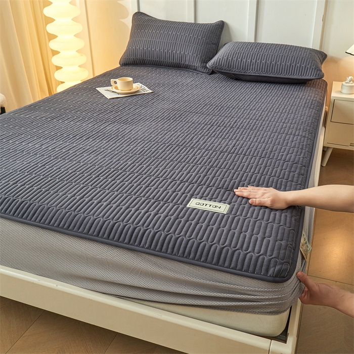 91家纺网 家纺一手货源 找家纺 3C 2024新款A类全棉水洗棉大豆夹棉床笠-网忆 网忆-星空灰