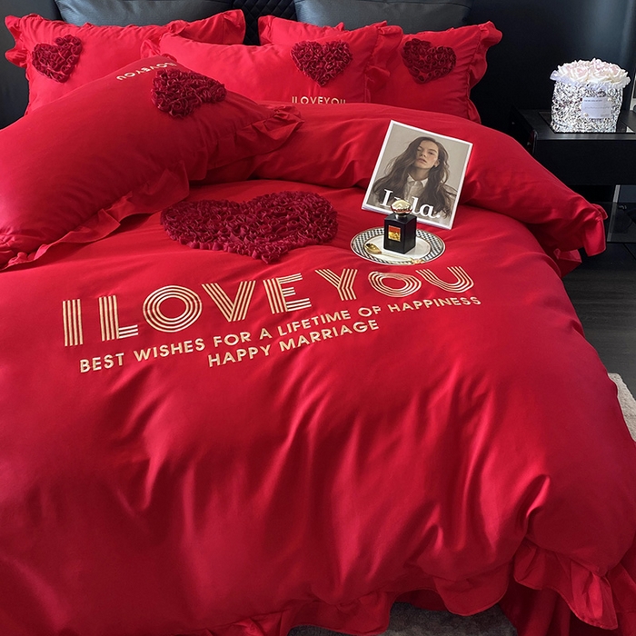 91家纺网 家纺一手货源 找家纺 （总）优悦_新款磨毛婚庆3D立体绣花四件套