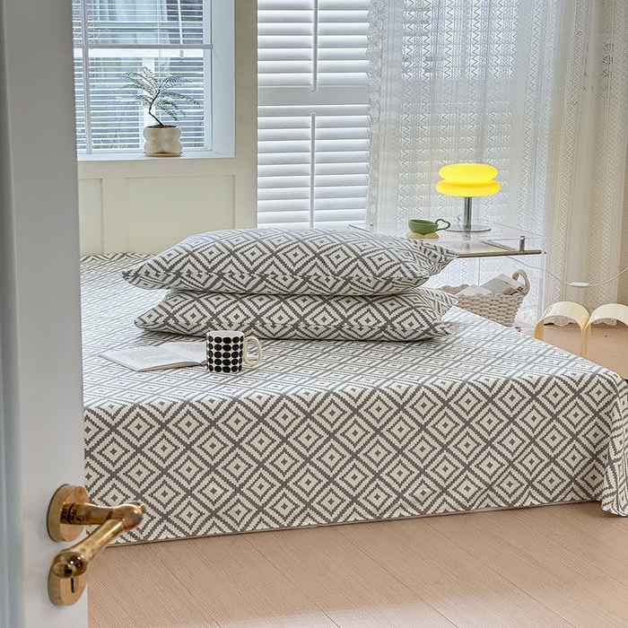 91家纺网 家纺一手货源 找家纺 吉象家纺 2024新款老粗布三件套-床单款 品格灰