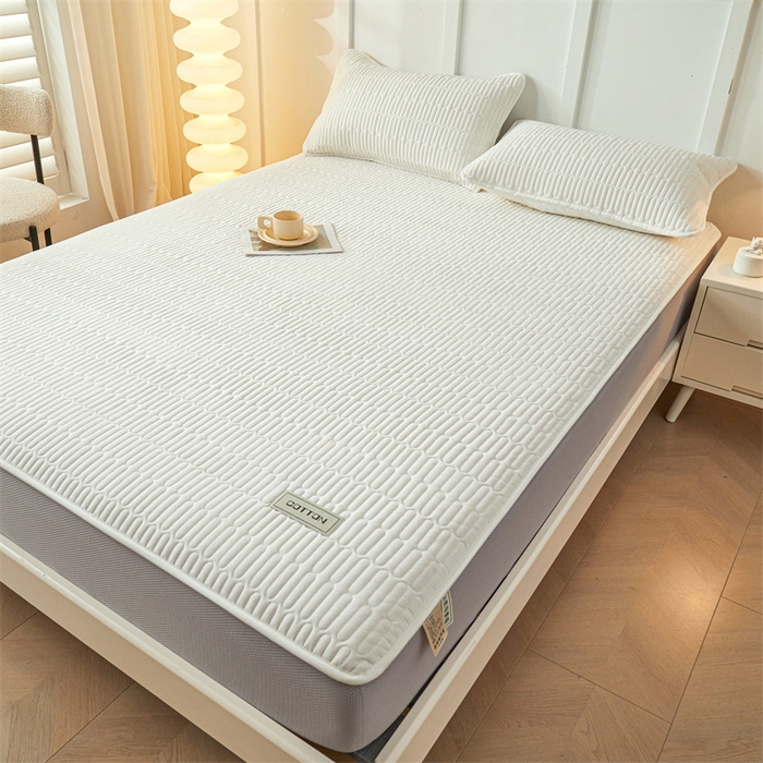 91家纺网 家纺一手货源 找家纺 3C 2024新款A类全棉水洗棉大豆夹棉床笠-网忆 网忆-云朵白