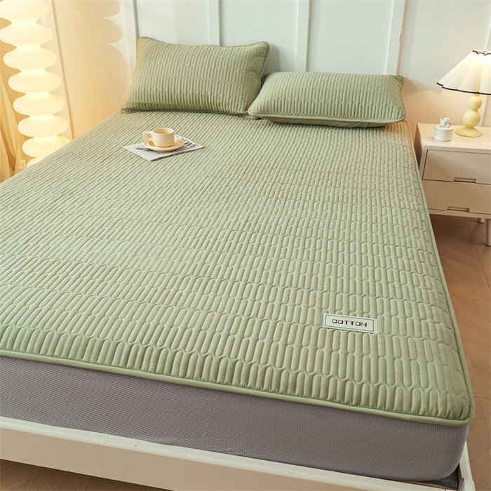 91家纺网 家纺一手货源 找家纺 3C 2024新款A类全棉水洗棉大豆夹棉床笠-网忆 网忆-抹茶绿