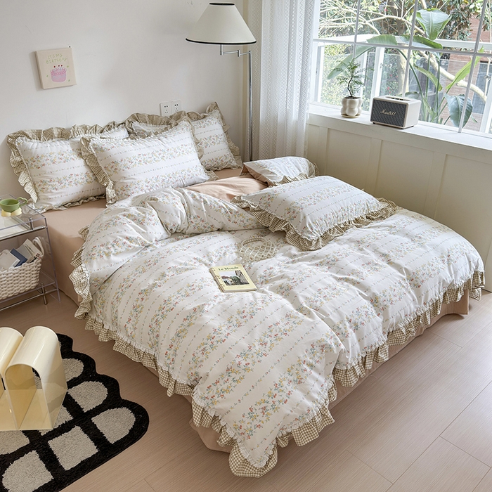 91家纺网 家纺一手货源 找家纺 沐棉 2024新款韩式公主风全棉花边四件套 晓露