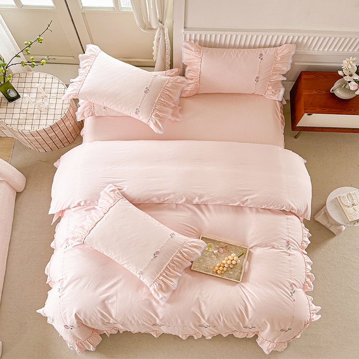 91家纺网 家纺一手货源 找家纺 （总）亲亲公主 2025新款亲肤舒适全棉绣花公主风四件套-彩色玫瑰