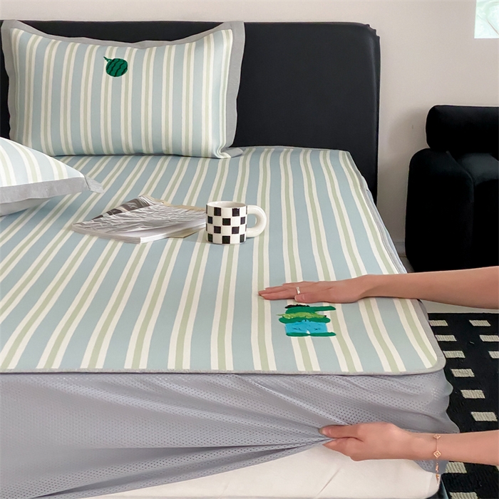 91家纺网 家纺一手货源 找家纺 三味舒屋2025新款凉感抗菌防螨毛巾绣印花冰丝养生席（新升级7A抗菌）床笠款 尼罗鳄