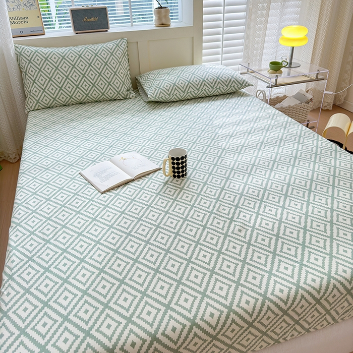 91家纺网 家纺一手货源 找家纺 吉象家纺 2024新款老粗布三件套-床笠款 品格绿