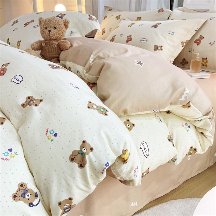 91家纺网 家纺一手货源 找家纺 铭博家纺 2024新款全棉印花四件套 小熊宝宝