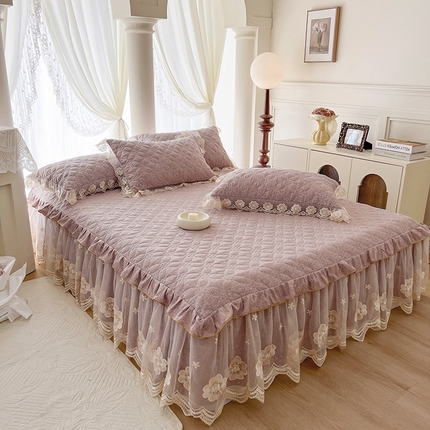 网红馆 2025新款柔肤棉四件套床裙花边款艾丽莎系列 美豆沙