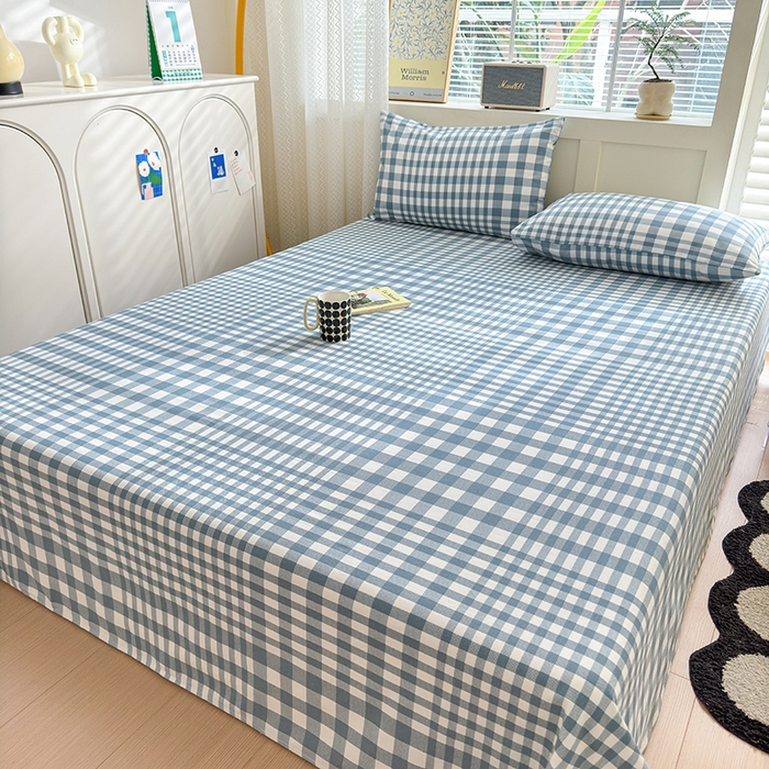 91家纺网 家纺一手货源 找家纺 吉象家纺 2024新款老粗布三件套-床单款 蓝格